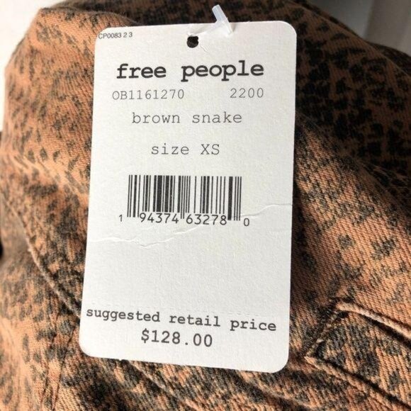Free People Snake Skin Trucker Jacket Brown XS - Picture 6 of 7